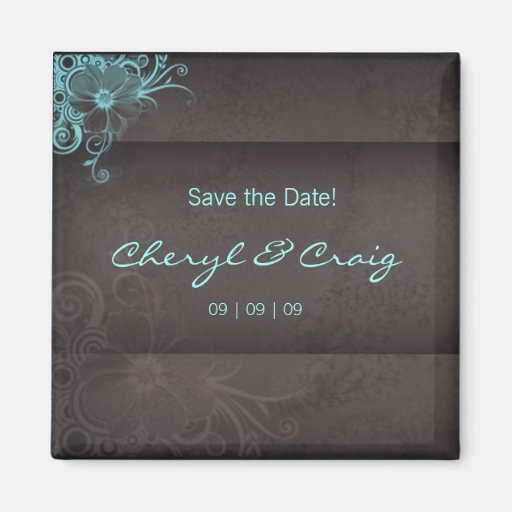 Save the Date Turquoise Brown Floral Magnet