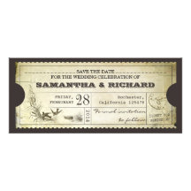 save the date vintage ticket typography invitation