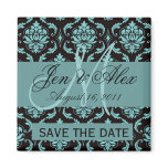 Save the Date Wedding Monogram Blue Black Magnet