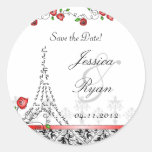 Save the Date Wedding Paris Black White Red Xmas Round Sticker