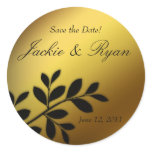 Save the Date Wedding sticker gold leaves