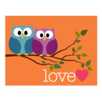 Save the Date with Cute Owl Couple postcards