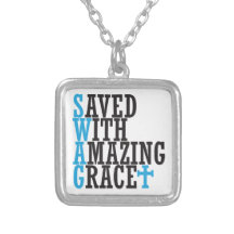 Saved With Amazing Grace Cross Necklace