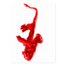 Saxophone painting, red version with red hands post cards