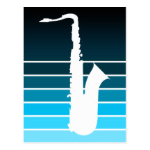 saxophone silhouette : blue fade postcard