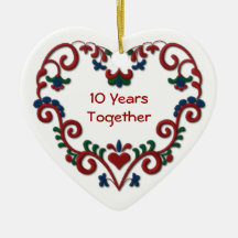 Scandinavian Heart 10 Years Together Anniversary Christmas Tree Ornaments