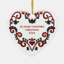 Scandinavian Heart 25 Years Together Photo Christmas Ornaments