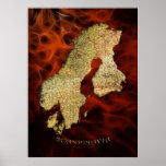SCANDINAVIAN MAP Red Fractal Art Poster III posters
