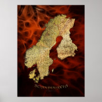 SCANDINAVIAN MAP Red Fractal Art Poster III