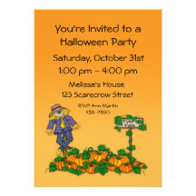 Scarecrow Pumpkins Halloween Invitation