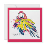 Scarlet Macaw Parrot Silk Painting Invitation