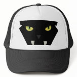 SCARY BLACK CAT FACE WITH GREEN EYES TRUCKER HAT