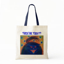Scary Cat Blue 'Trick or Treat?' tote bag
