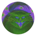 Scary Cat Green round sticker