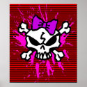 SCARY GIRL SKULL WITH SPLATTERS AND STRIPES posters