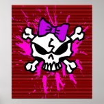 SCARY GIRL SKULL WITH SPLATTERS AND STRIPES posters