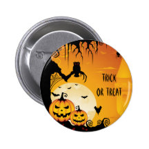 Scary Halloween Pumpkins and Full Moon Button