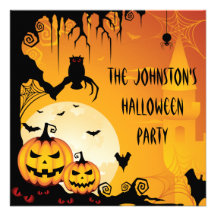 Scary Halloween Pumpkins and Full Moon Custom Invites