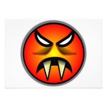 Scary Round & Orange Evil Devil Face with Fangs Custom Invitation