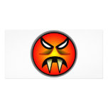 Scary Round & Orange Evil Devil Face with Fangs Personalized Photo Card