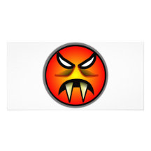 Scary Round & Orange Evil Devil Face with Fangs Personalized Photo Card