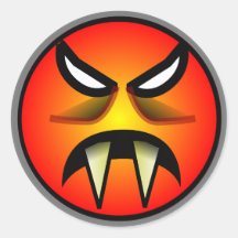 Scary Round & Orange Evil Devil Face with Fangs Round Stickers
