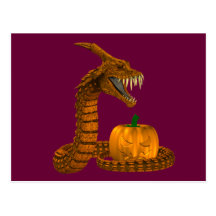 Scary Snake Protecting A Pumpkin Postcard