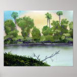 Scenic Palm trees lagoon oil painting posters