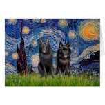 Schipperkes (two) - Starry Night Greeting Card