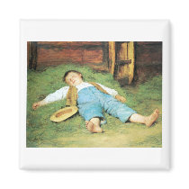 Schlafender Knabe im Heu Boy Sleeping in Hay Magnet