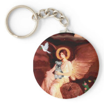 Schnauzer 1N - Seated Angel Key Chain