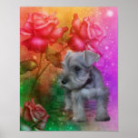 Schnauzer Puppy Fantasy Roses Dog Poster