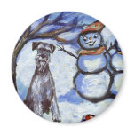 Schnauzer & snowmen winter scene magnets