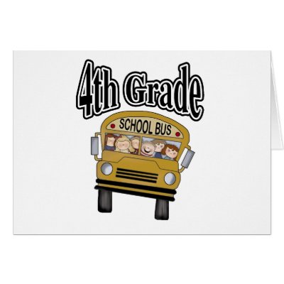 School Bus with Kids 4th Grade Cards by school_teacher