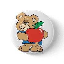School Days Apple Teddy Bear Pinback Button