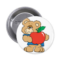 School Days Apple Teddy Bear Pinback Button