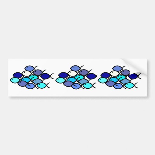 School of Christian Fish Symbols - Blue and Aqua Bumper Sticker