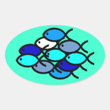 School of Christian Fish Symbols - Blue and Aqua Oval Sticker