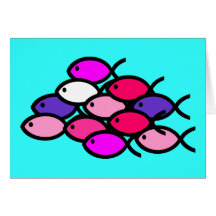 School of Christian Fish Symbols - Pink and Purple Greeting Card