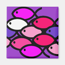 School of Christian Fish Symbols - Pink and Purple Fridge Magnet