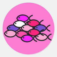 School of Christian Fish Symbols - Pink and Purple Stickers
