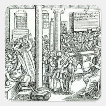 Schoolroom scene in Tudor times Square Stickers