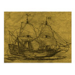 Schooner And Vintage Map Postcard