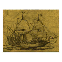 Schooner And Vintage Map Postcard