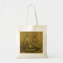 Schooner And Vintage Map Tote Bags