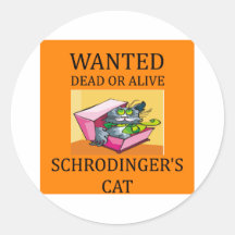 schrodinger's cat joke round stickers