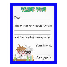 Science Birthday Party Thank You Note Chemistr Custom Invitation