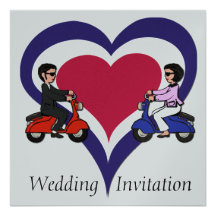 Scooter Boy and Girl mod heart  Invitations