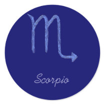 Scorpio. Zodiac Astrology Sign. Blue. Round Stickers