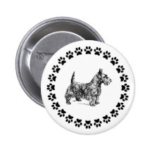 Scotish Terrier wiht Pawprints Button